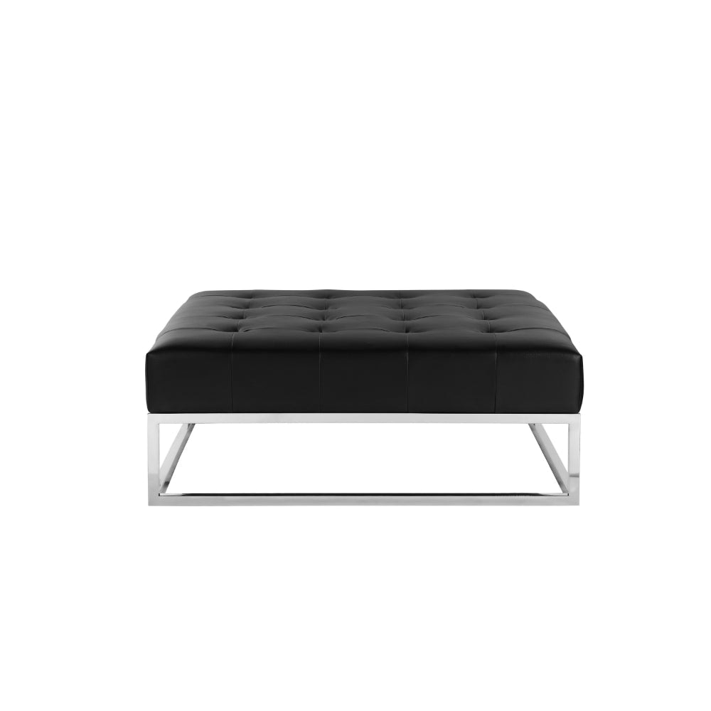 Ipp 40 Inch Ottoman Button Tufted Black Faux Leather Square Chrome Frame By Casagear Home BM313535