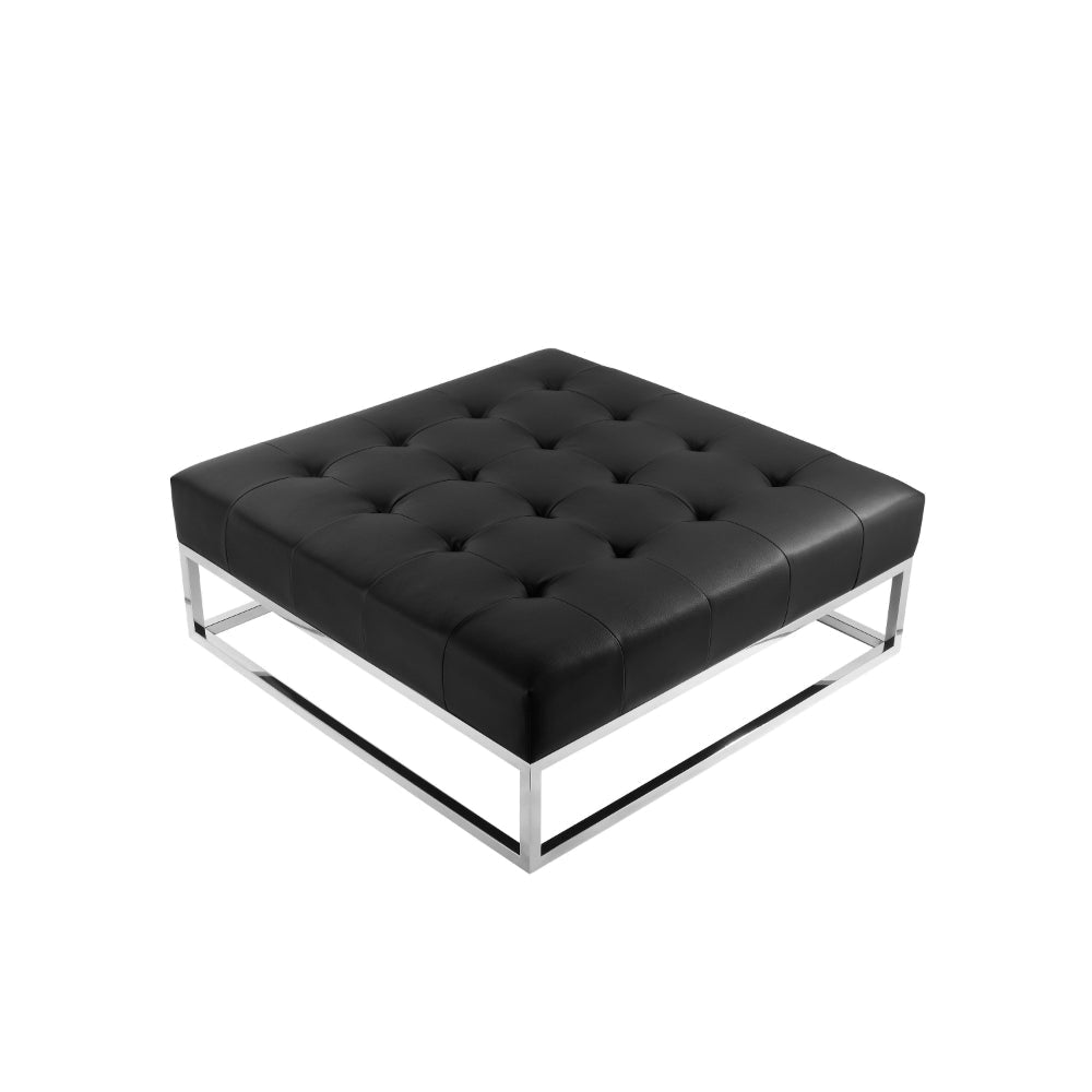 Ipp 40 Inch Ottoman Button Tufted Black Faux Leather Square Chrome Frame By Casagear Home BM313535