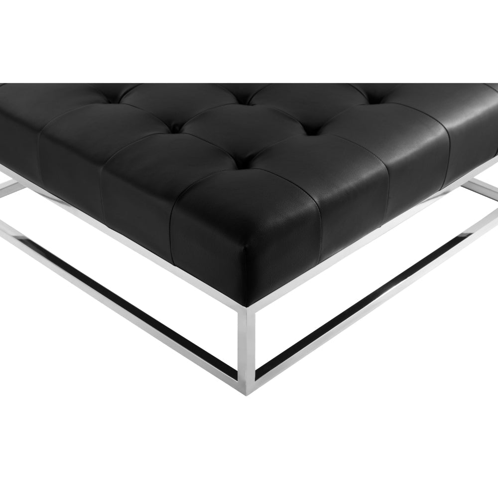 Ipp 40 Inch Ottoman Button Tufted Black Faux Leather Square Chrome Frame By Casagear Home BM313535