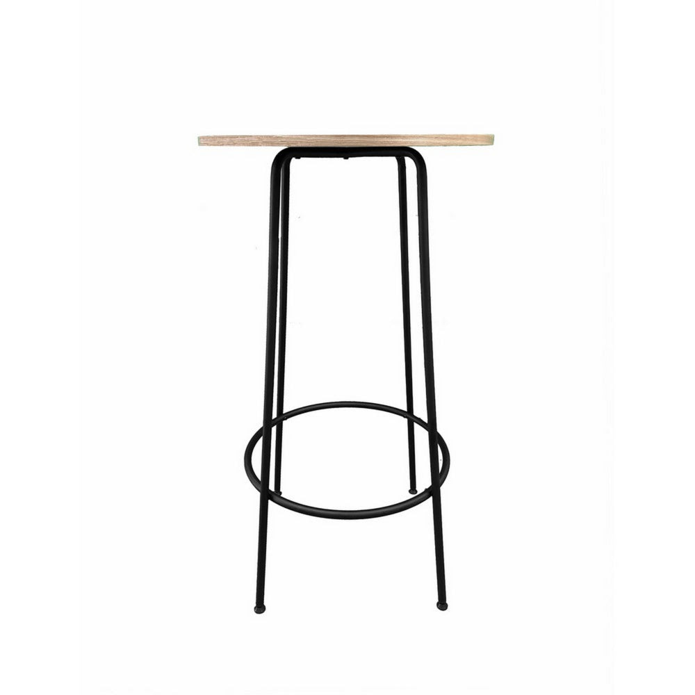 Neni 42 Inch Bar Table, Round Natural Brown Wood Top, Modern Black Metal By Casagear Home