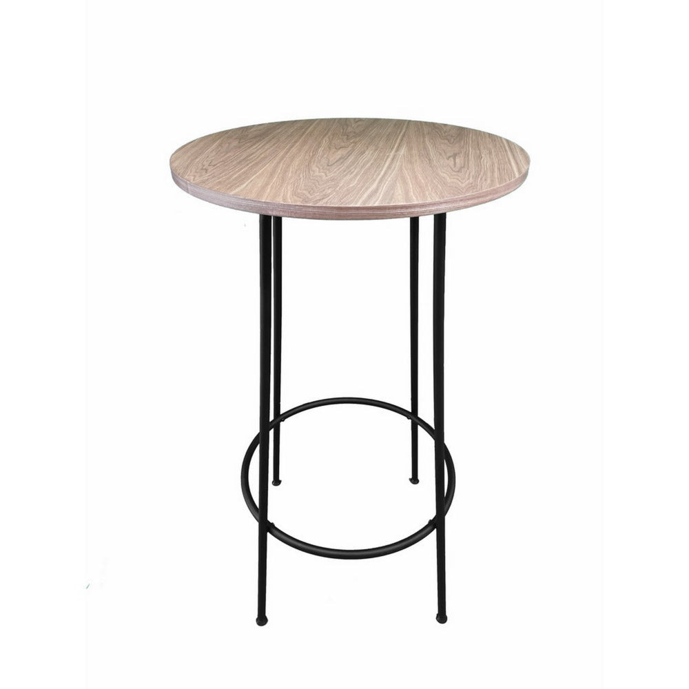 Neni 42 Inch Bar Table Round Natural Brown Wood Top Modern Black Metal By Casagear Home BM313537