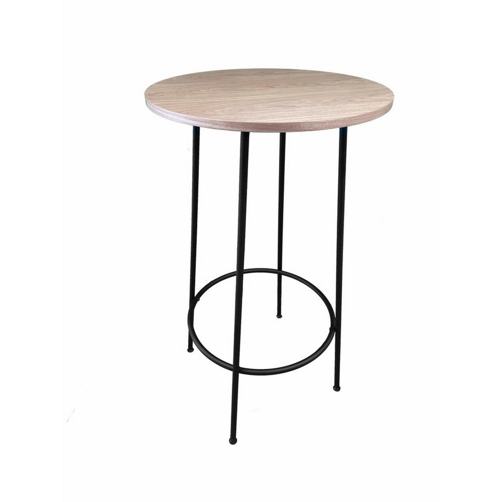 Neni 42 Inch Bar Table Round Natural Brown Wood Top Modern Black Metal By Casagear Home BM313537