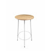 Neni 42 Inch Bar Table, Round Natural Brown Wood Top, Modern White Metal By Casagear Home