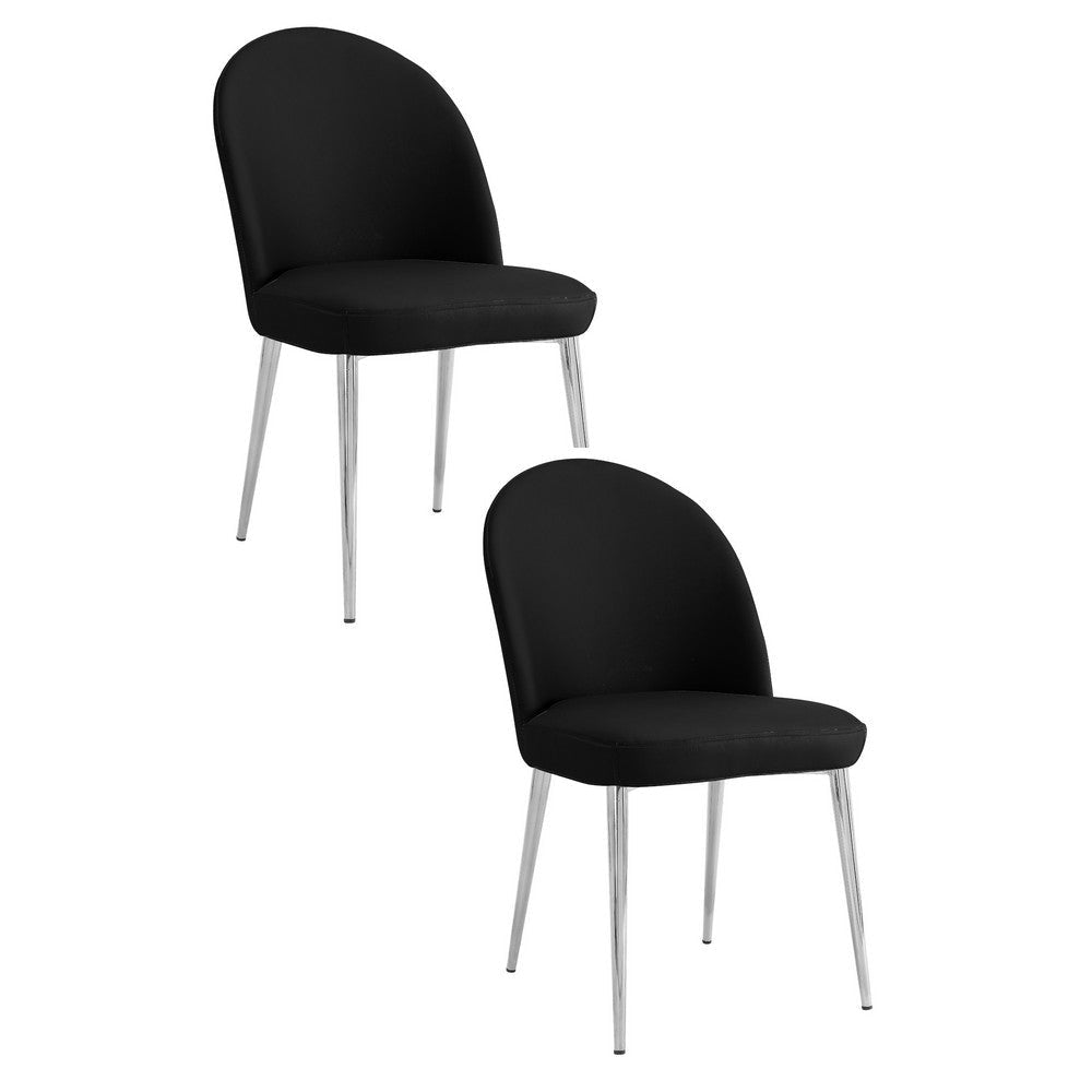 Era 24 Inch Set of 2 Dining Chairs Curved Back Black Faux Leather Chrome By Casagear Home BM313539