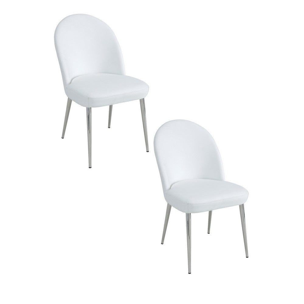 Era 24 Inch Set of 2 Dining Chairs Curved Back White Faux Leather Chrome By Casagear Home BM313541