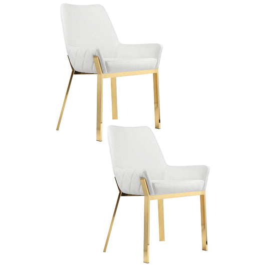 Fuma 23 Inch Dining Accent Chair Set of 2, Tufted, White Faux Leather, Gold By Casagear Home