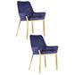 Fuma 23 Inch Dining Accent Chair Set of 2, Tufted, Blue Faux Leather, Gold By Casagear Home