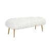 Ammy 45 Inch Bench White Faux Fur Padded Seat Glam Gold Metal Finish By Casagear Home BM313548