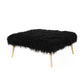 Ammy 36 Inch Ottoman Black Faux Fur Square Padded Seat Gold Metal Finish By Casagear Home BM313549