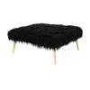 Ammy 36 Inch Ottoman Black Faux Fur Square Padded Seat Gold Metal Finish By Casagear Home BM313549