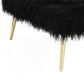 Ammy 36 Inch Ottoman Black Faux Fur Square Padded Seat Gold Metal Finish By Casagear Home BM313549