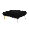 Ammy 36 Inch Ottoman, Black Faux Fur Square Padded Seat, Gold Metal Finish By Casagear Home