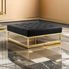 Ipp 40 Inch Ottoman, Button Tufted, Black Faux Leather, Square Padded, Gold By Casagear Home