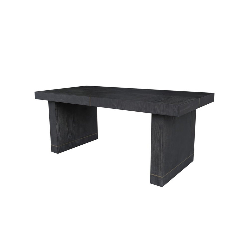 71 Inch Dining Table Gold Brass Inlays Rectangular Top Black Wood By Casagear Home BM313557