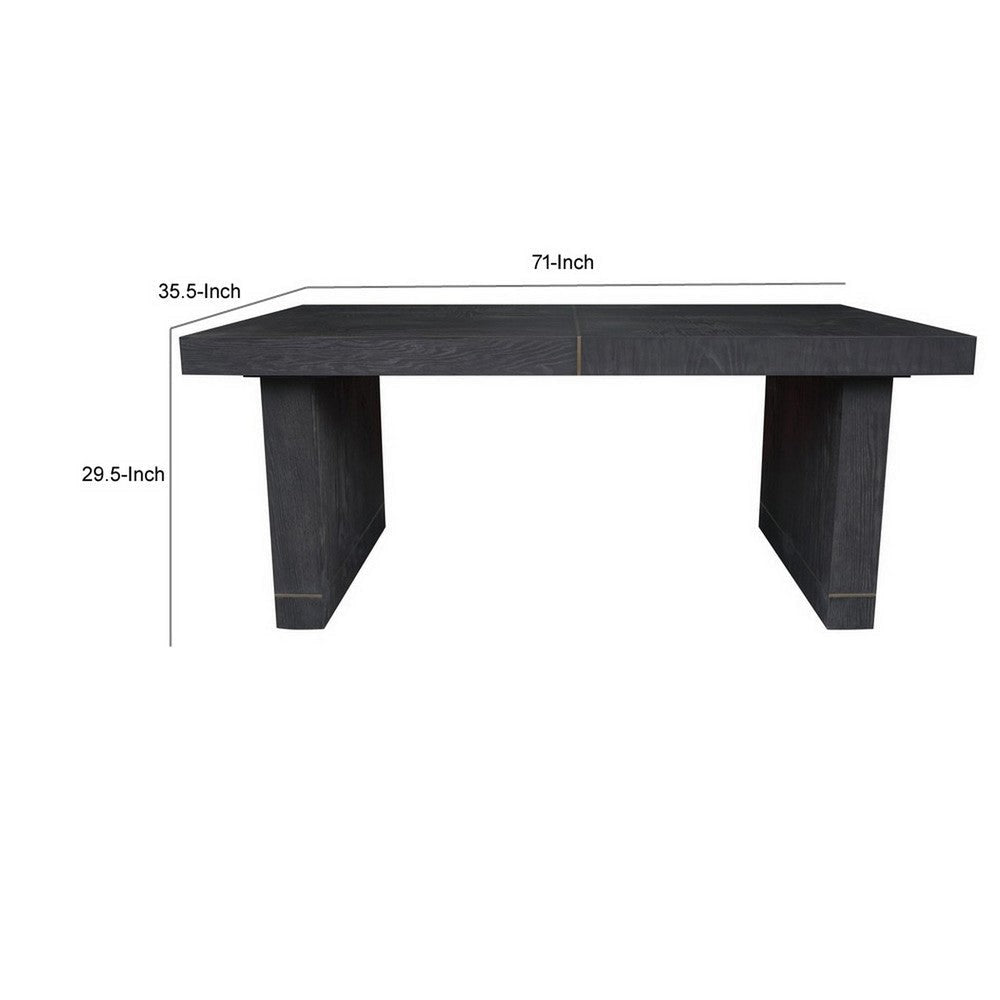 71 Inch Dining Table Gold Brass Inlays Rectangular Top Black Wood By Casagear Home BM313557