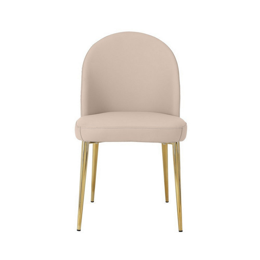 Era 24 Inch Dining Chair Set of 2 Curved Back Beige Faux Leather Gold By Casagear Home BM313562