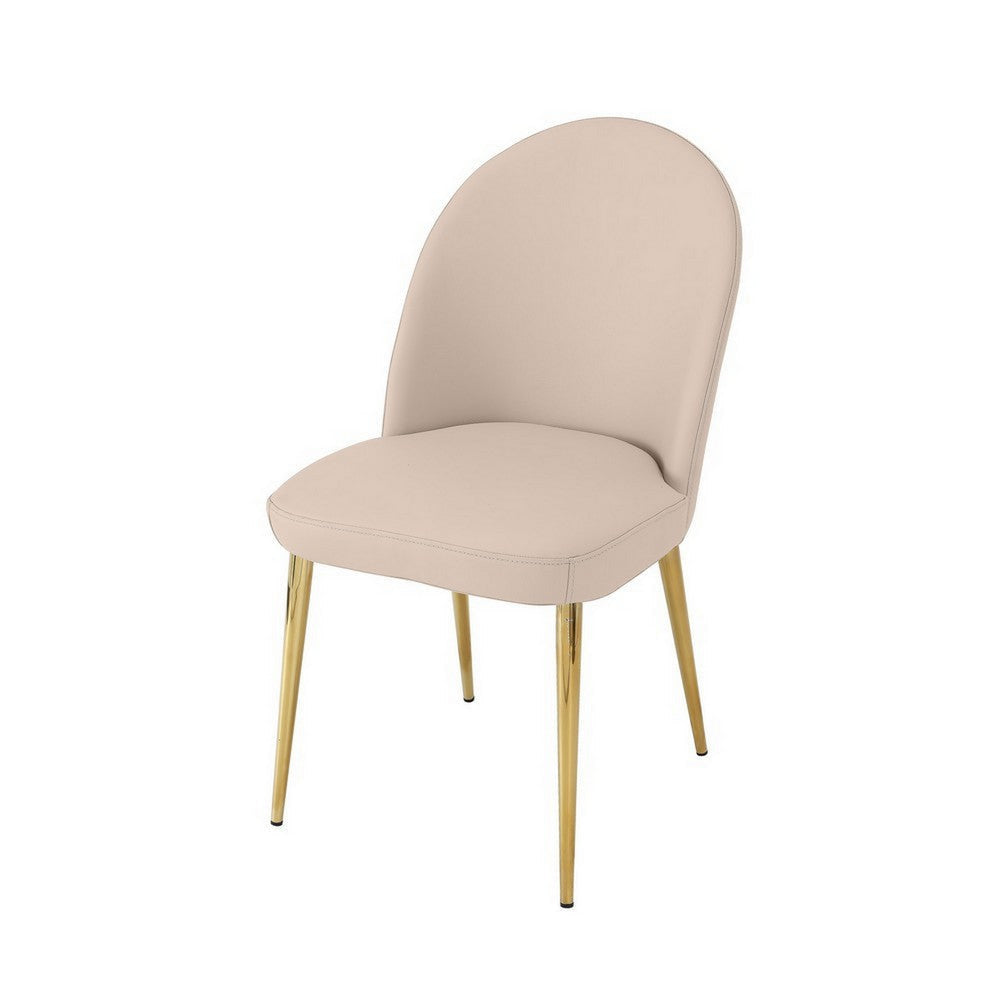 Era 24 Inch Dining Chair Set of 2 Curved Back Beige Faux Leather Gold By Casagear Home BM313562