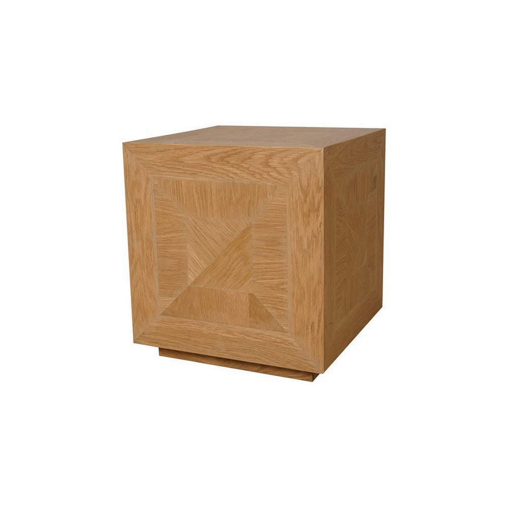 19 Inch Side End Table Square Geometric Design Brown Oak Wood Veneer By Casagear Home BM313566