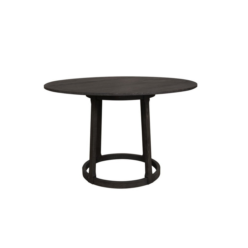 Hane 47 Inch Dining Table Round Wood Tabletop Sleek Black Metal Finish By Casagear Home BM313567