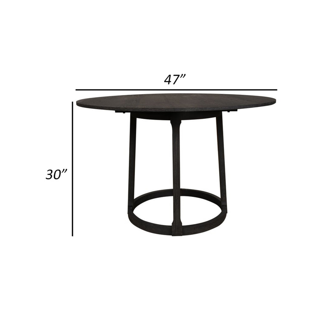 Hane 47 Inch Dining Table Round Wood Tabletop Sleek Black Metal Finish By Casagear Home BM313567