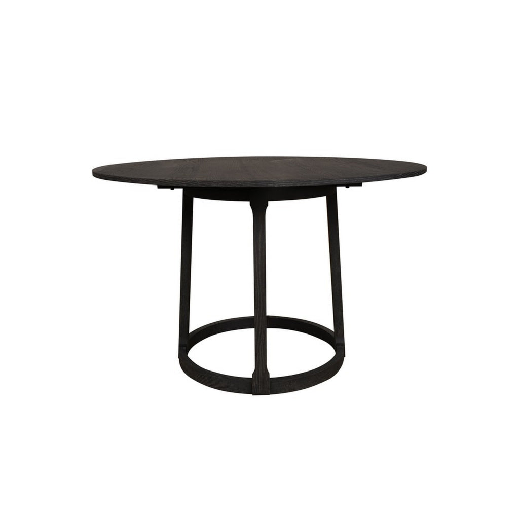 Hane 47 Inch Dining Table Round Wood Tabletop Sleek Black Metal Finish By Casagear Home BM313567