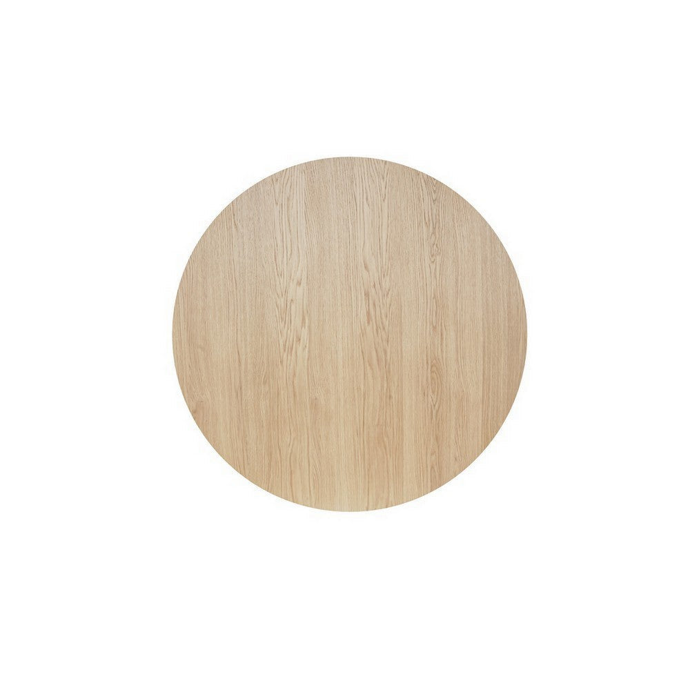 Hane 47 Inch Dining Table Round Tabletop Natural Brown Oak Wood Veneer By Casagear Home BM313568