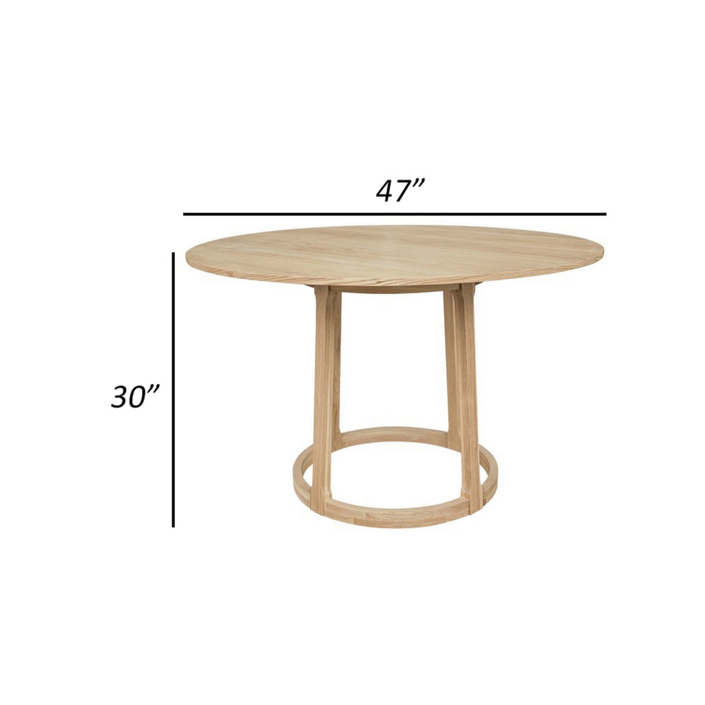 Hane 47 Inch Dining Table Round Tabletop Natural Brown Oak Wood Veneer By Casagear Home BM313568