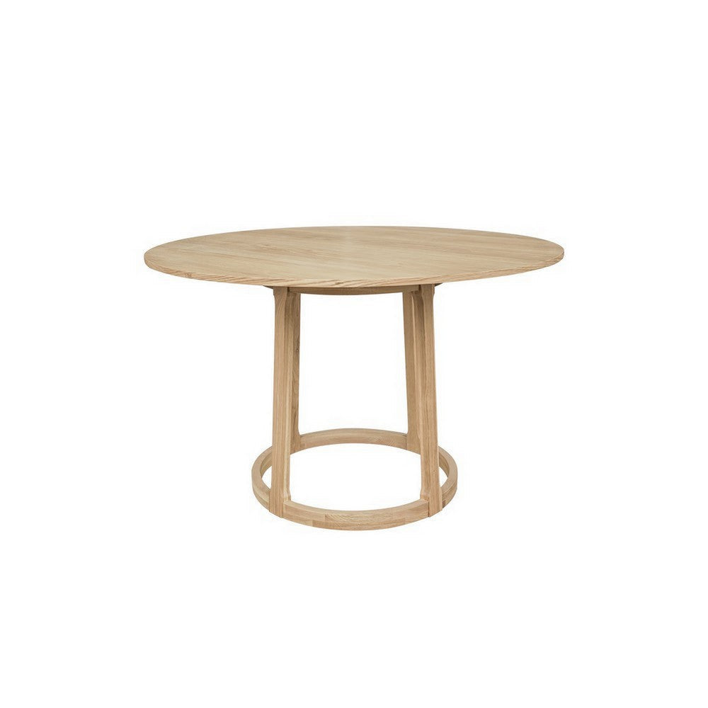 Hane 47 Inch Dining Table, Round Tabletop, Natural Brown Oak Wood Veneer By Casagear Home