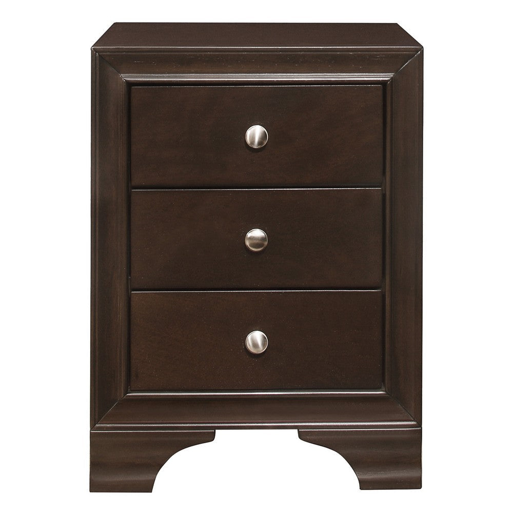 Folu 26 Inch Nightstand USB Port 3 Drawers with Chrome Knobs Brown By Casagear Home BM313569