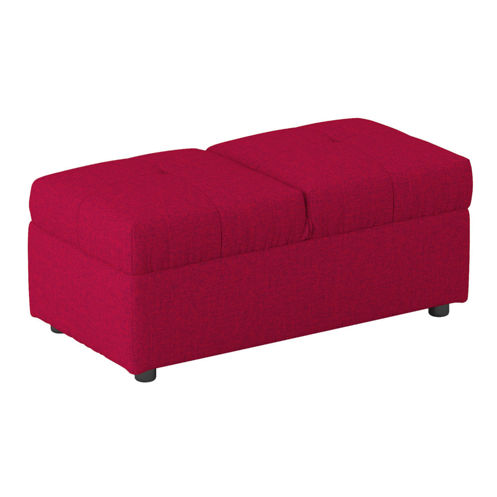 Caroline 41 Inch Storage Ottoman Chair, Tufted Seat, Adjustable Top, Red By Casagear Home