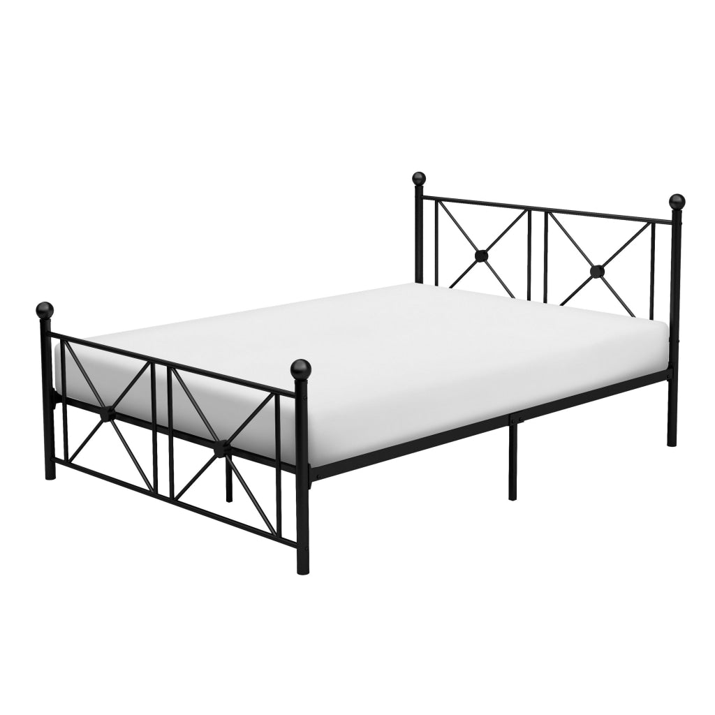 Leu Full Platform Bed X Panel Accents with Medallion Centers Black Metal By Casagear Home BM313574