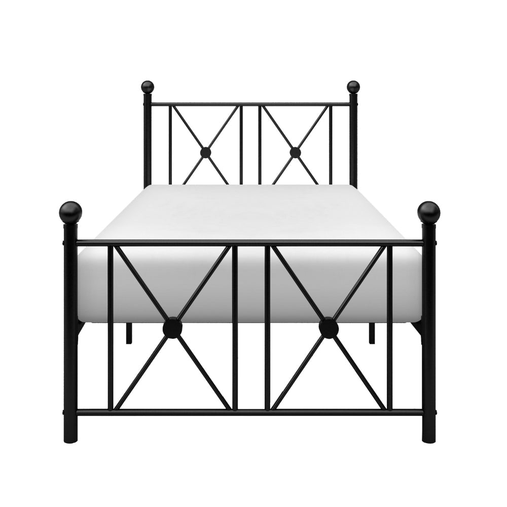 Leu Twin Platform Bed X Panel Accents with Medallion Centers Black Metal By Casagear Home BM313575