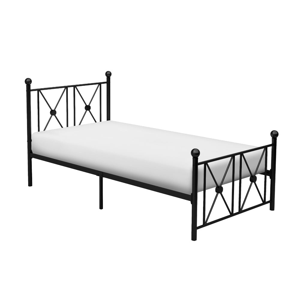 Leu Twin Platform Bed, X Panel Accents with Medallion Centers, Black Metal By Casagear Home