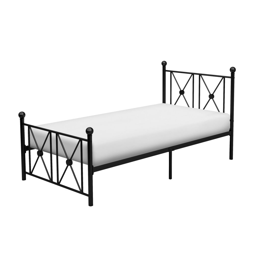 Leu Twin Platform Bed X Panel Accents with Medallion Centers Black Metal By Casagear Home BM313575