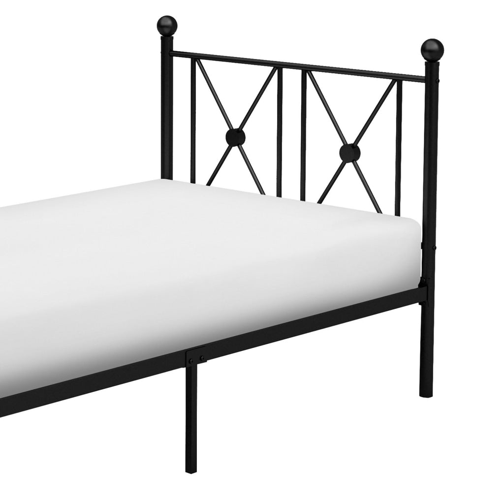 Leu Twin Platform Bed X Panel Accents with Medallion Centers Black Metal By Casagear Home BM313575