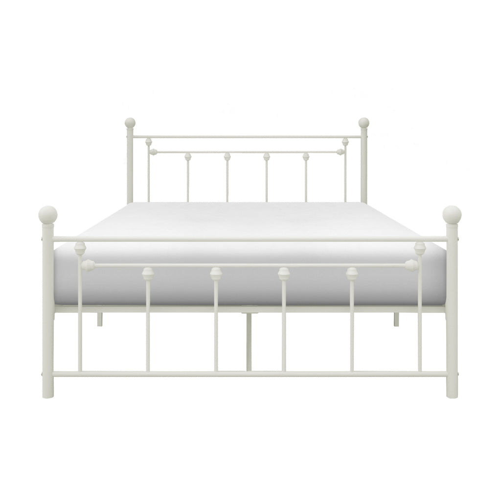 Leu Full Platform Bed Open Slatted Frame with Ball Finials White Metal By Casagear Home BM313576