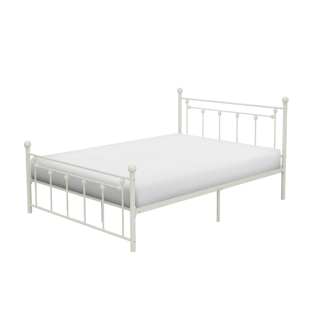 Leu Full Platform Bed Open Slatted Frame with Ball Finials White Metal By Casagear Home BM313576