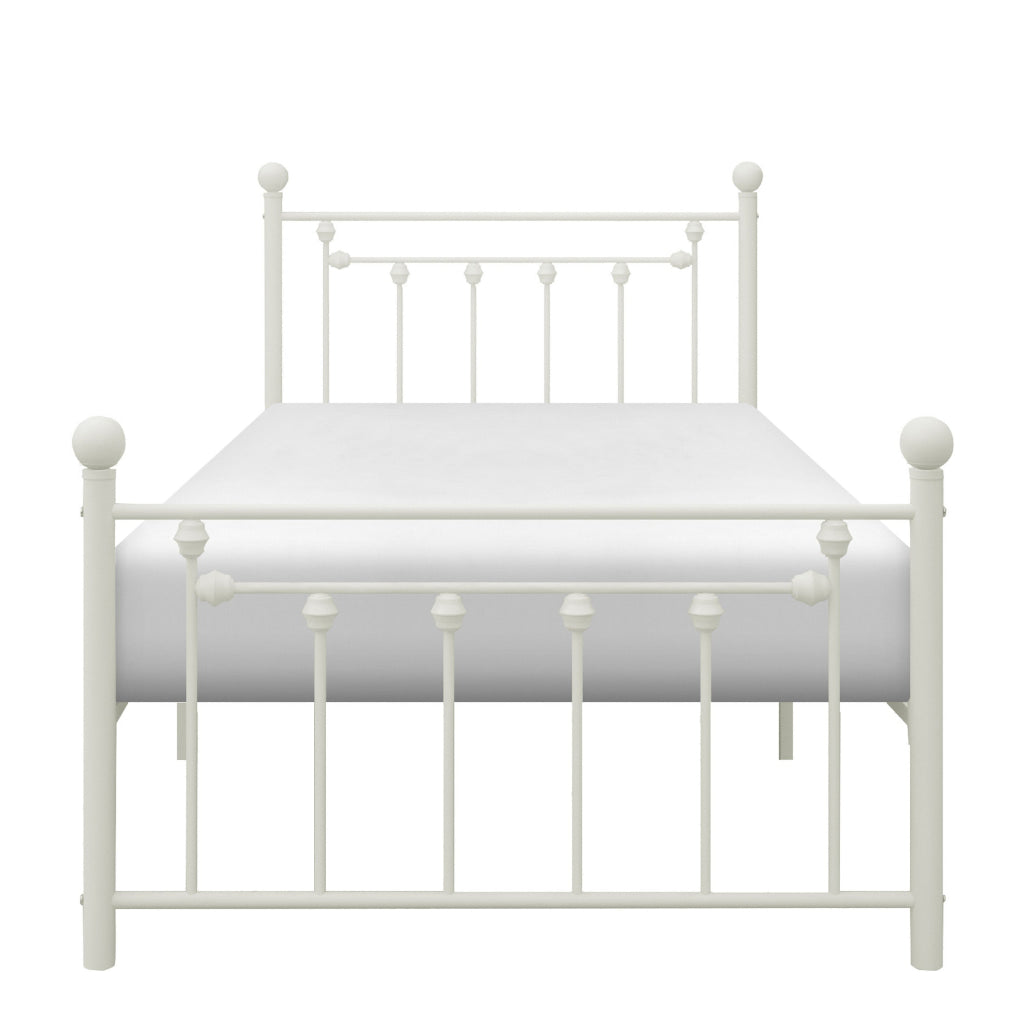 Leu Twin Platform Bed Open Slatted Frame with Ball Finials White Metal By Casagear Home BM313577