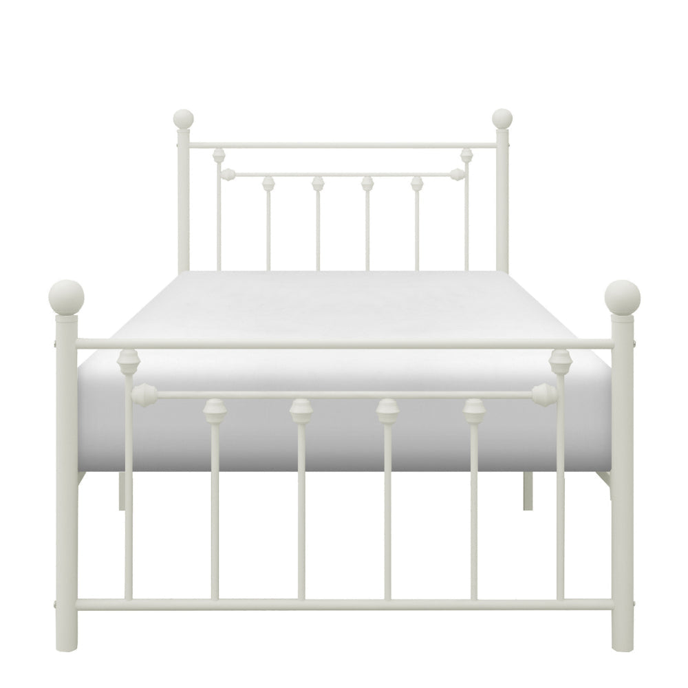 Leu Twin Platform Bed Open Slatted Frame with Ball Finials White Metal By Casagear Home BM313577