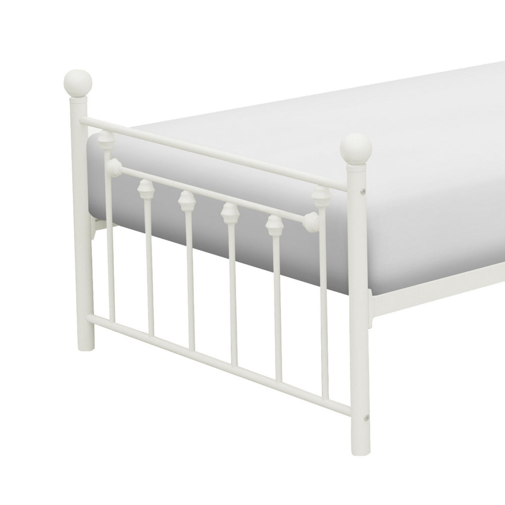 Leu Twin Platform Bed Open Slatted Frame with Ball Finials White Metal By Casagear Home BM313577