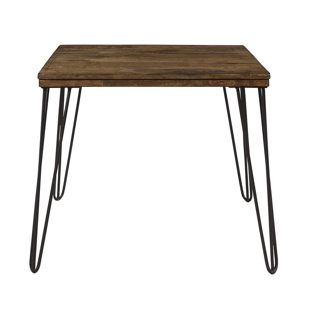 Hali 22 Inch Side End Table Rubberwood Black Metal Hairpin Legs Brown By Casagear Home BM313579