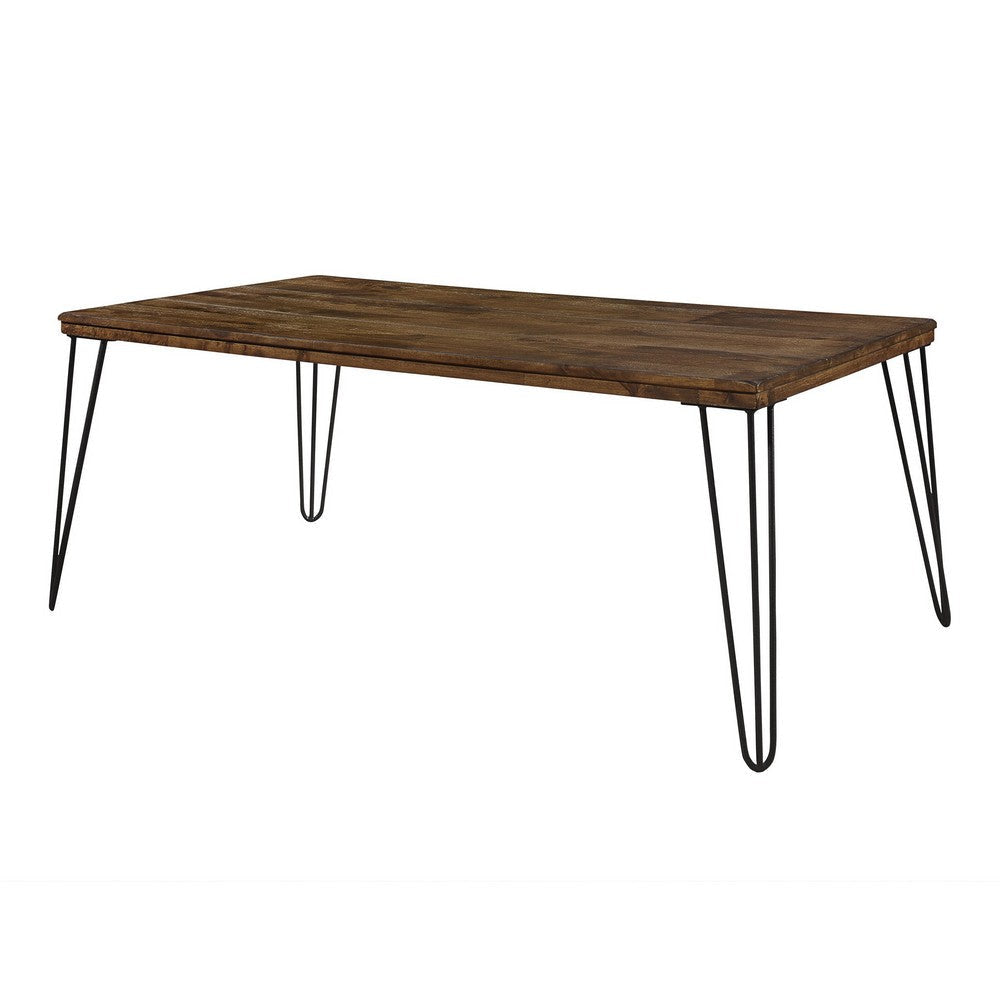 Hali 44 Inch Cocktail Coffee Table Rubberwood Black Metal Legs Brown By Casagear Home BM313580