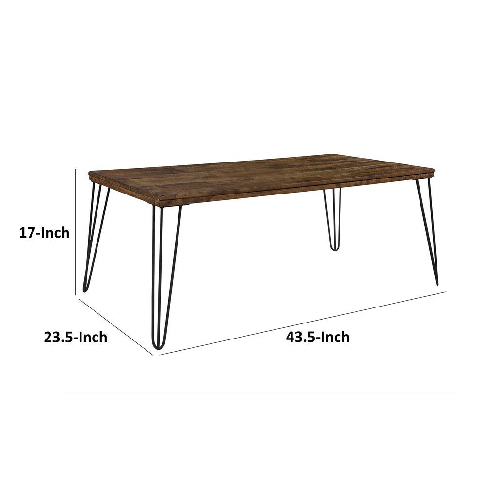 Hali 44 Inch Cocktail Coffee Table Rubberwood Black Metal Legs Brown By Casagear Home BM313580