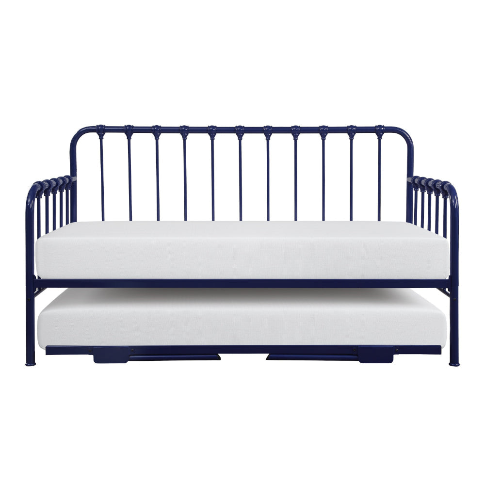 Ziva Daybed with Lift Up Trundle, Navy Blue Metal Frame, Folding Legs By Casagear Home