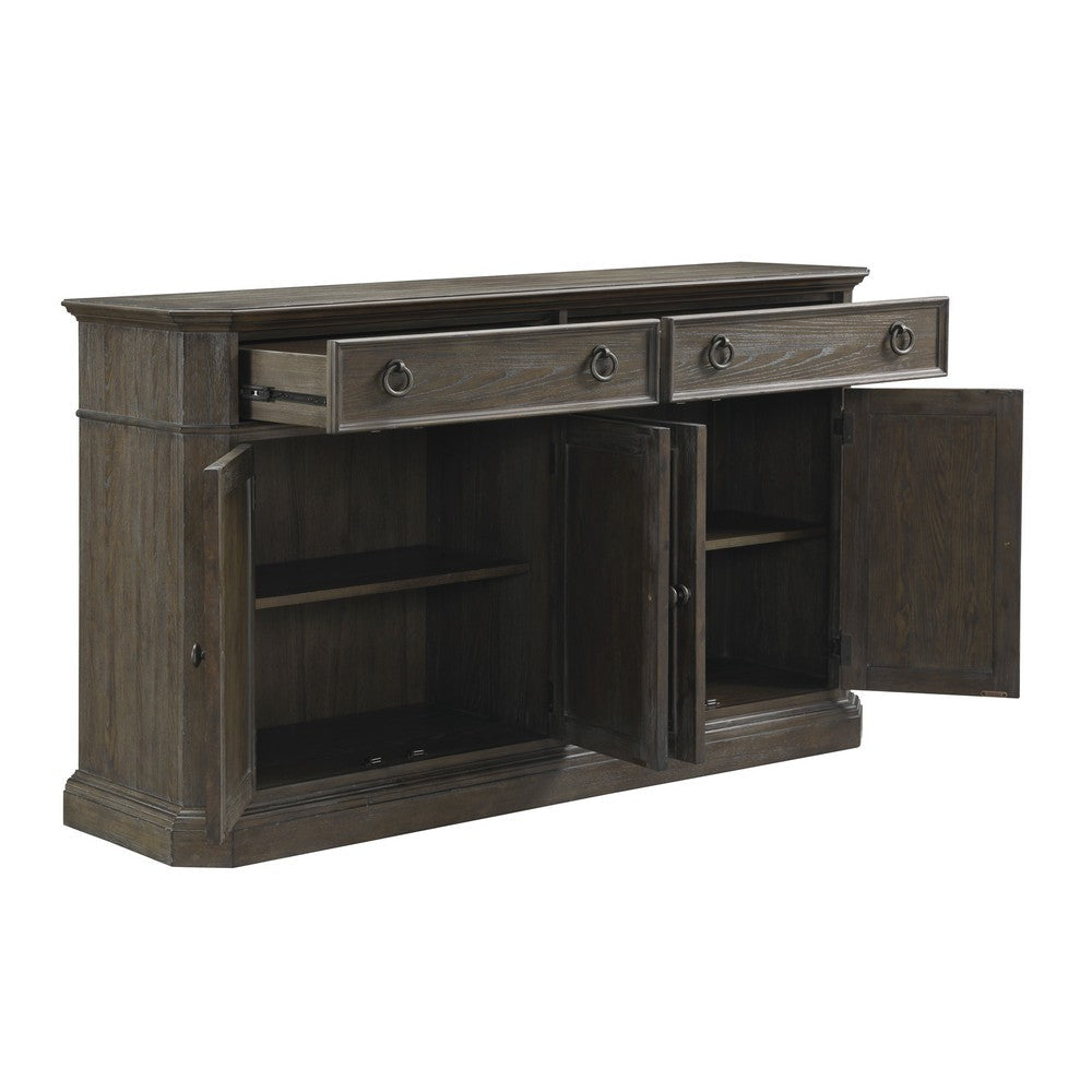 Koa 66 Inch Sideboard Server Console 2 Beveled Drawers Driftwood Brown By Casagear Home BM313586