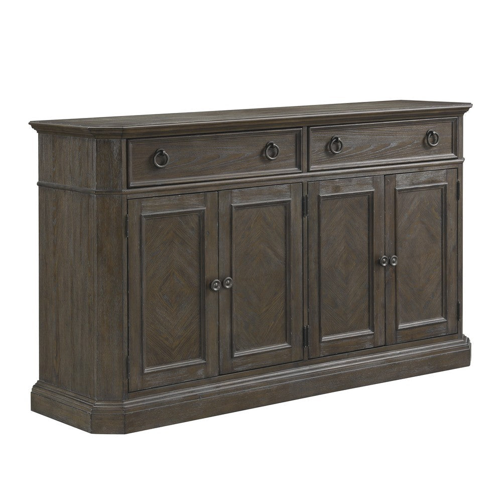 Koa 66 Inch Sideboard Server Console, 2 Beveled Drawers, Driftwood Brown By Casagear Home