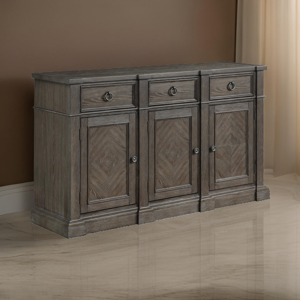 Koa 67 Inch Sideboard Server Console, 3 Beveled Drawers, Driftwood Brown By Casagear Home