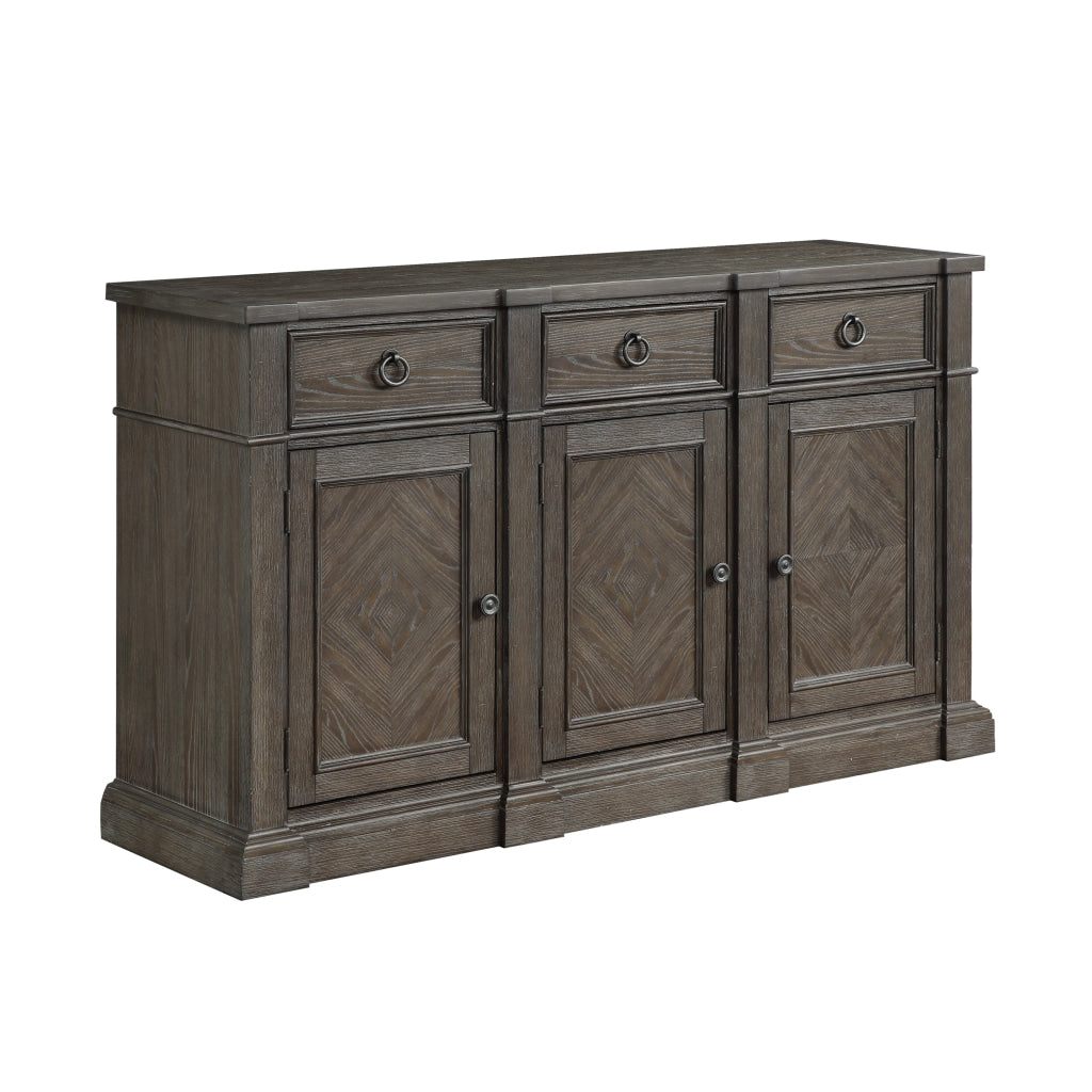 Koa 67 Inch Sideboard Server Console 3 Beveled Drawers Driftwood Brown By Casagear Home BM313587