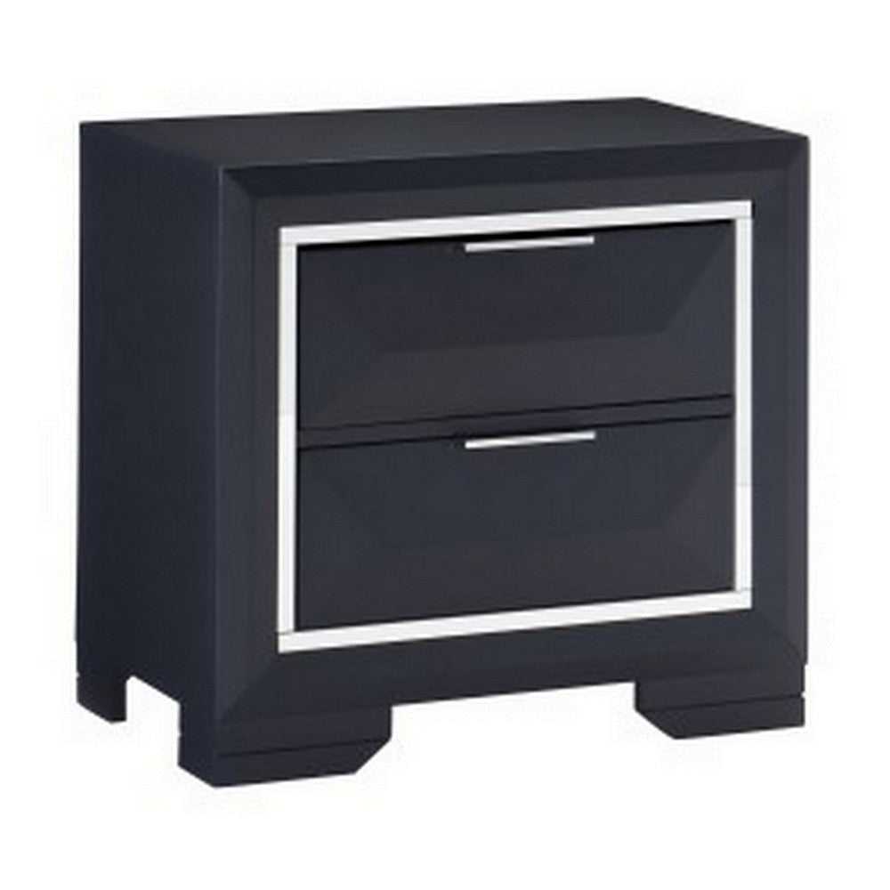 Rosy 27 Inch Nightstand 2 Drawers Chrome Accents Midnight Blue Wood By Casagear Home BM313588