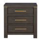 Carie 29 Inch Nightstand 3 Drawers Gold Accent Handles Brown Gray Wood By Casagear Home BM313590